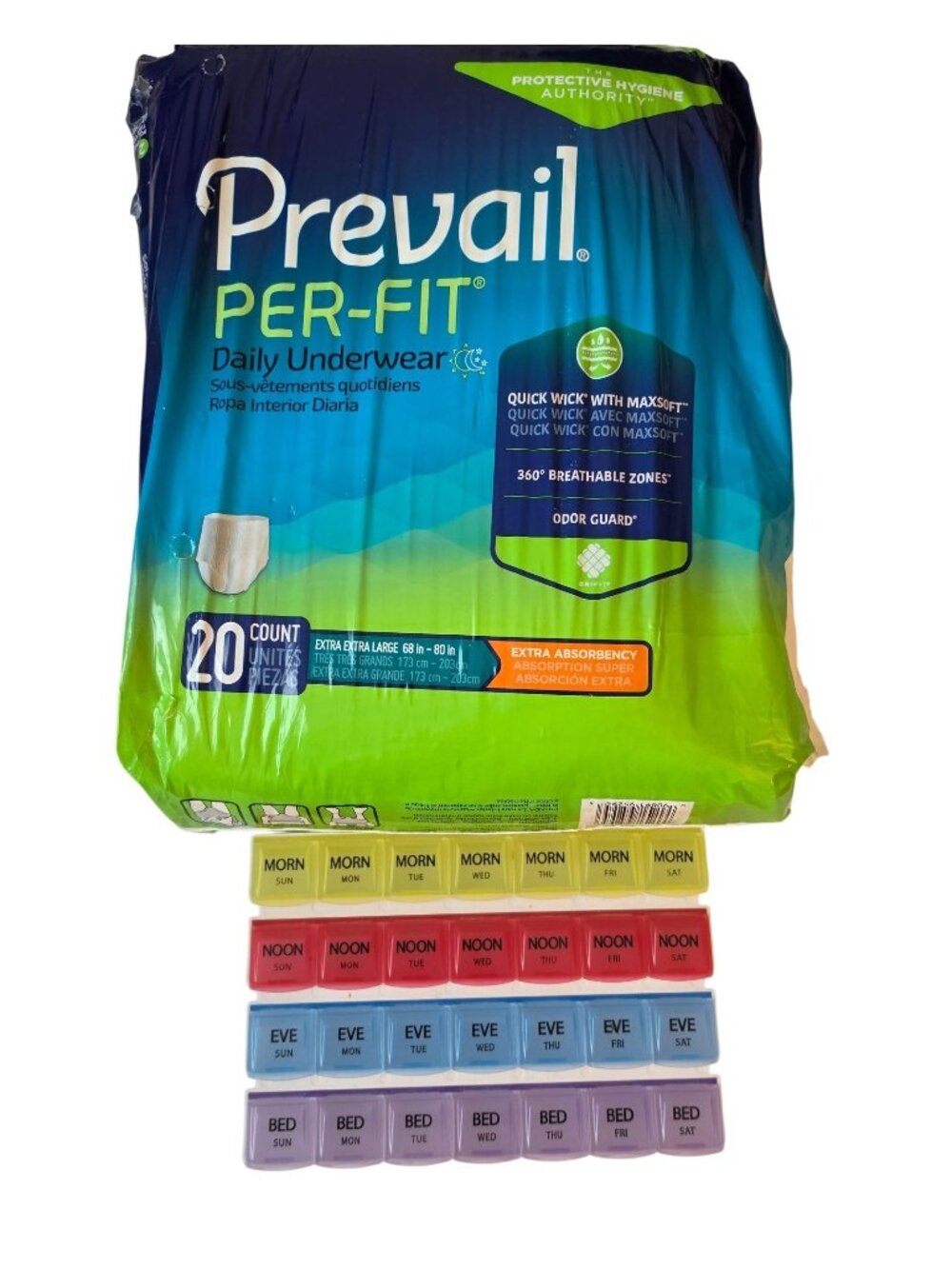 Prevail Per-Fit Daily Underwear Extra Absorbency XXL 20 Ct & Weekly Pill Organiz
